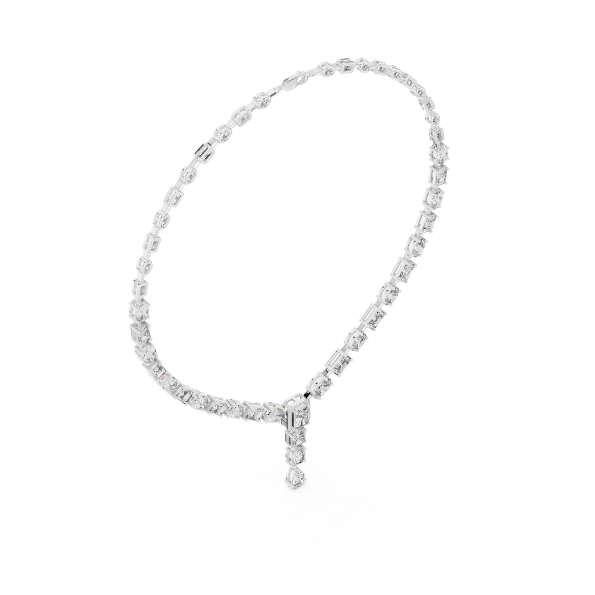 Silver necklace with a pendant on a white background
