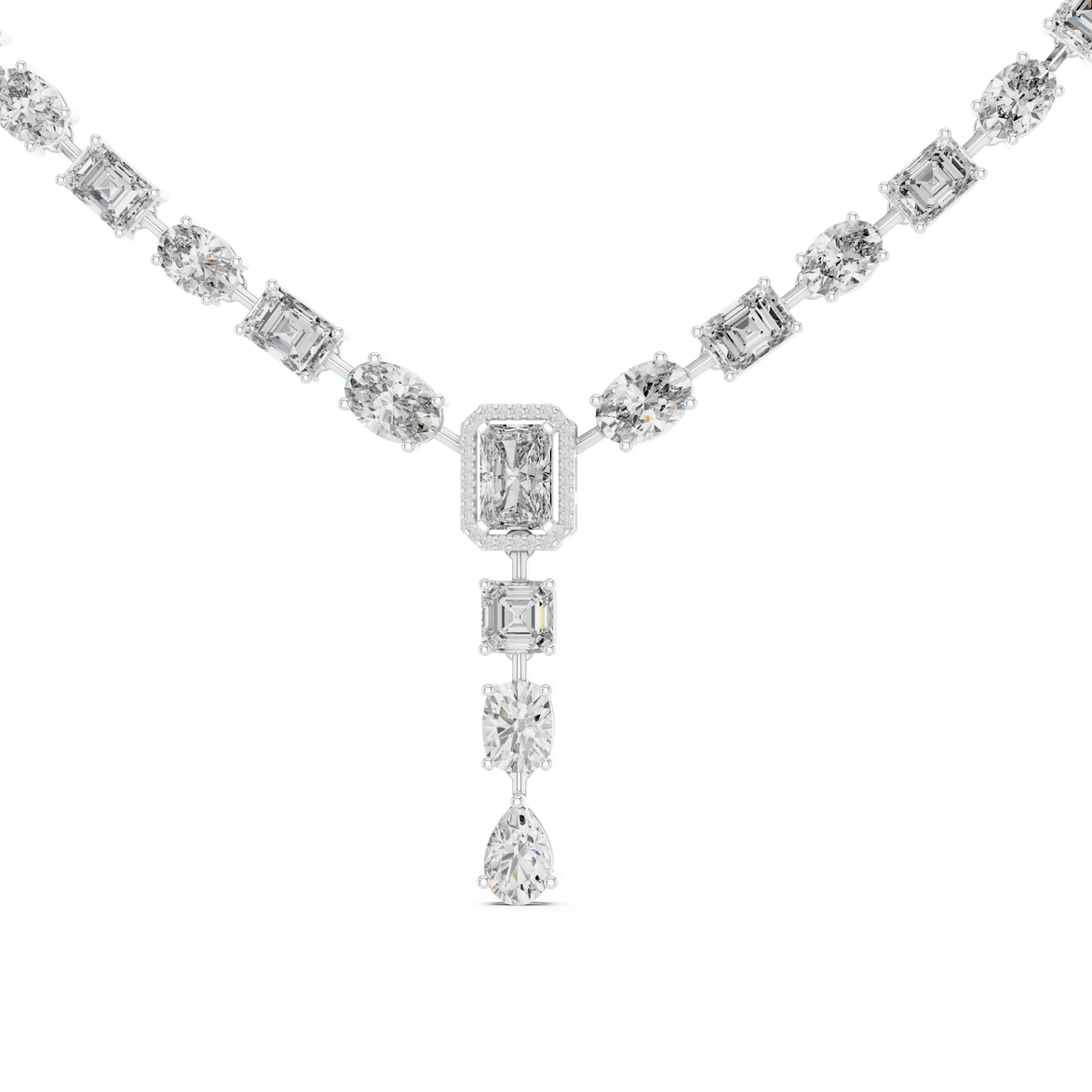 Diamond necklace with gold and silver chain on a white background