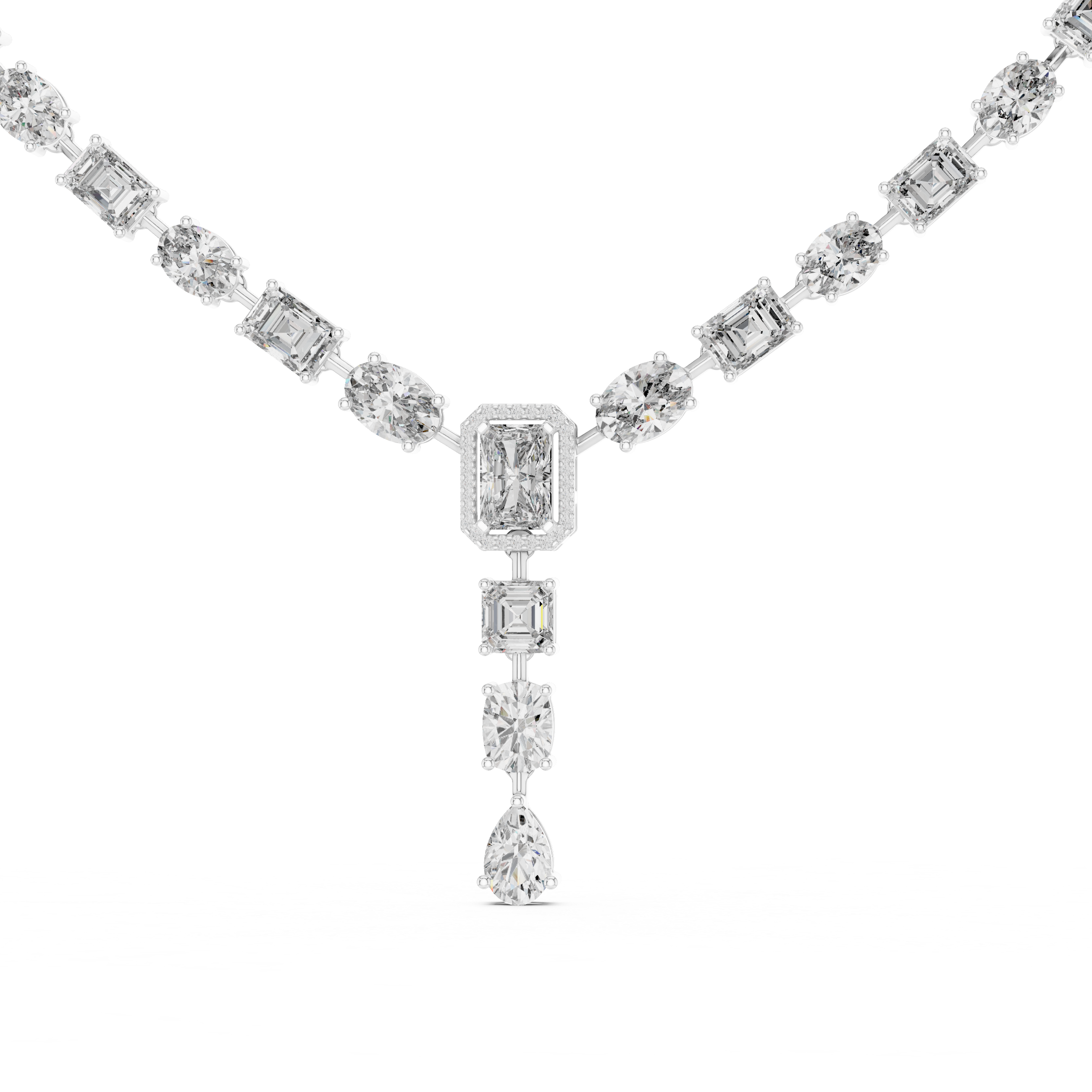 Diamond necklace with gold and silver chain on a white background