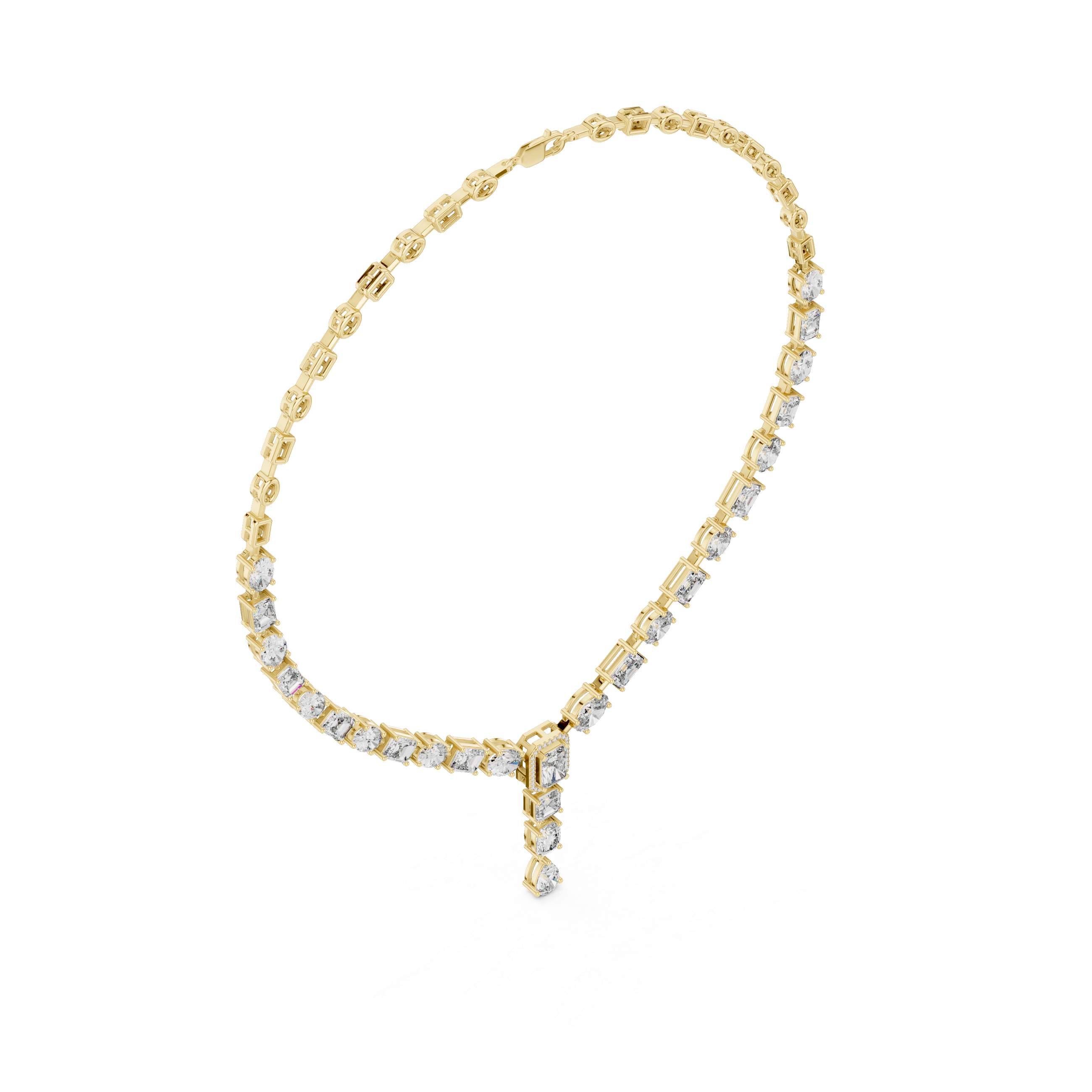 Rose gold bracelet with clear gemstones on a white background