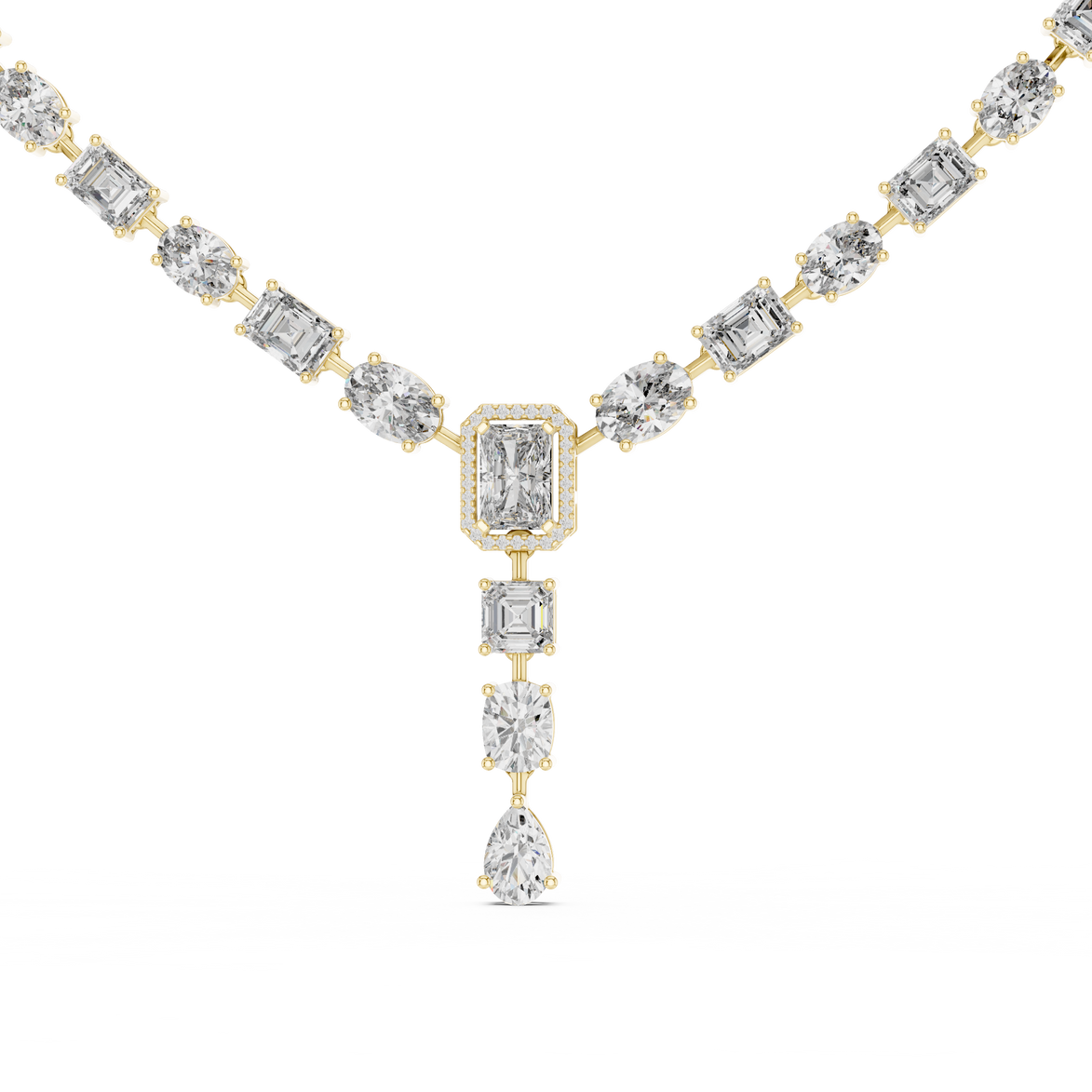 Diamond necklace with gold and silver chain on a white background