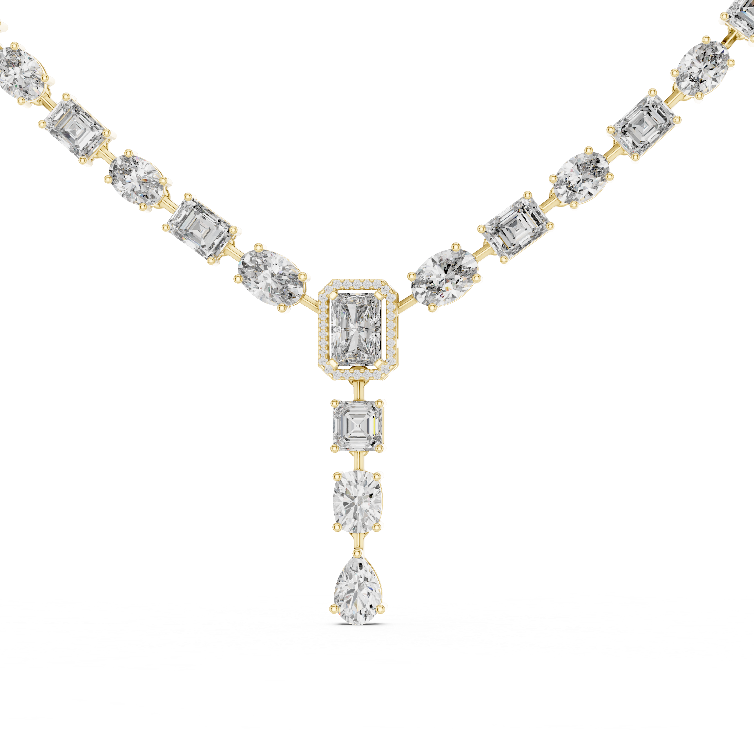 Diamond necklace with gold and silver chain on a white background