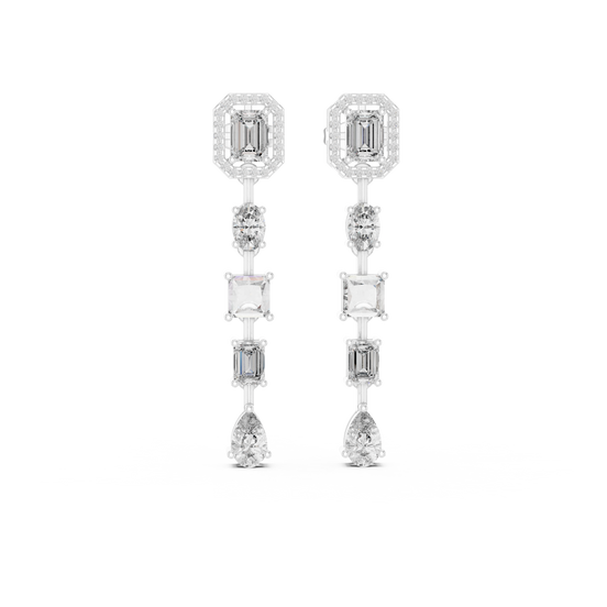 Luxury multi shape diamond drop earrings in gold with princess, emerald, oval, pear and round CVD diamonds