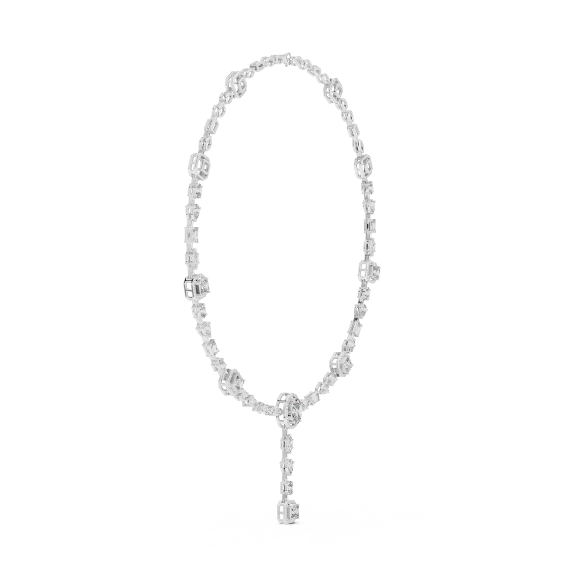 white gold necklace with a key necklace on a white background