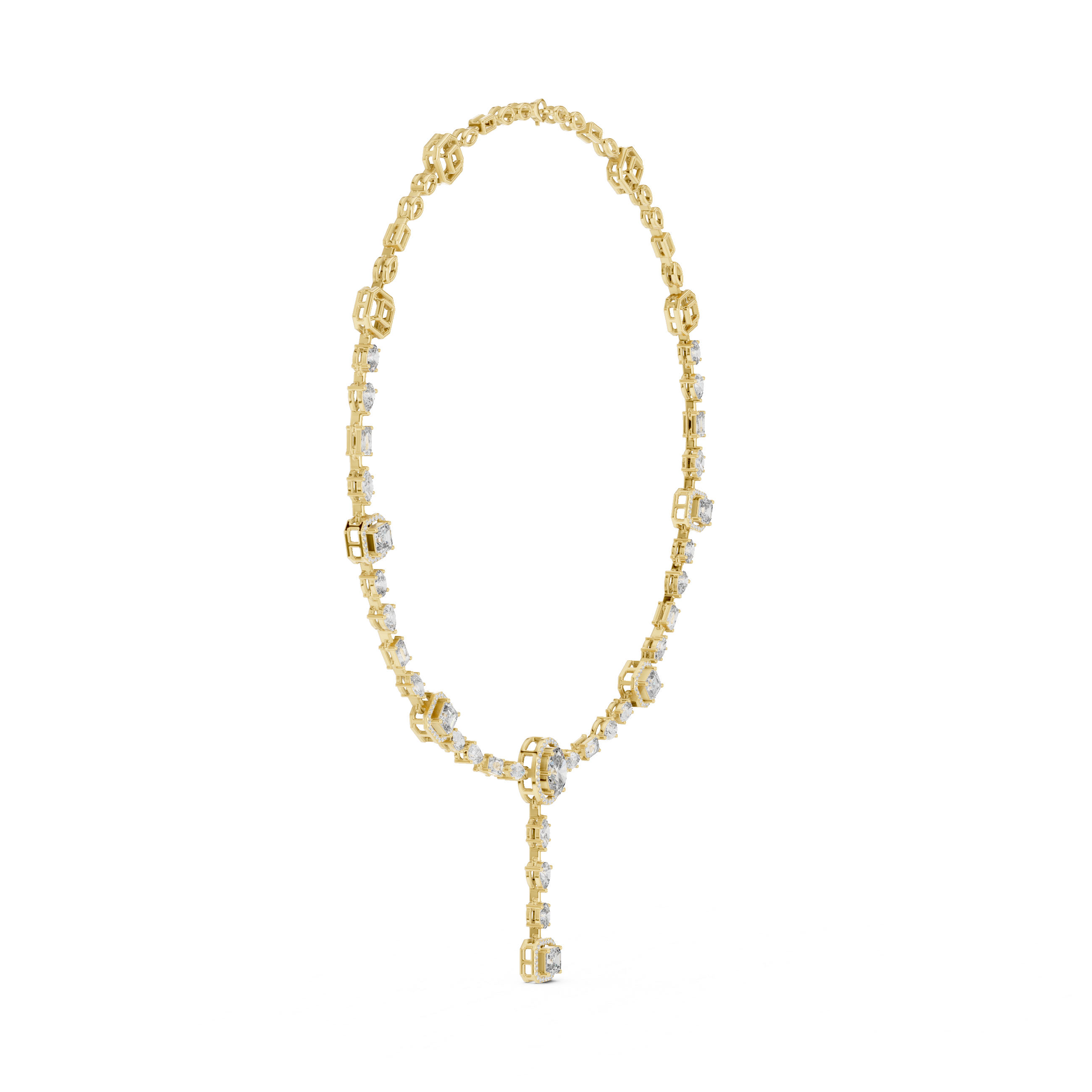 yellow gold necklace with key pendant on a white background