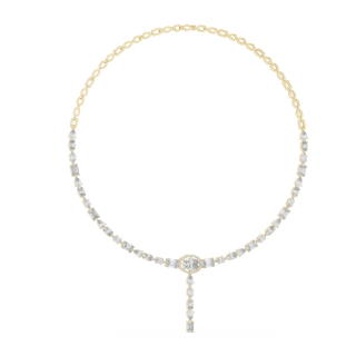 Gold necklace with a central pendant on a white background