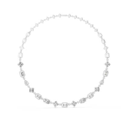 white gold necklace with rectangular gemstones on a white background