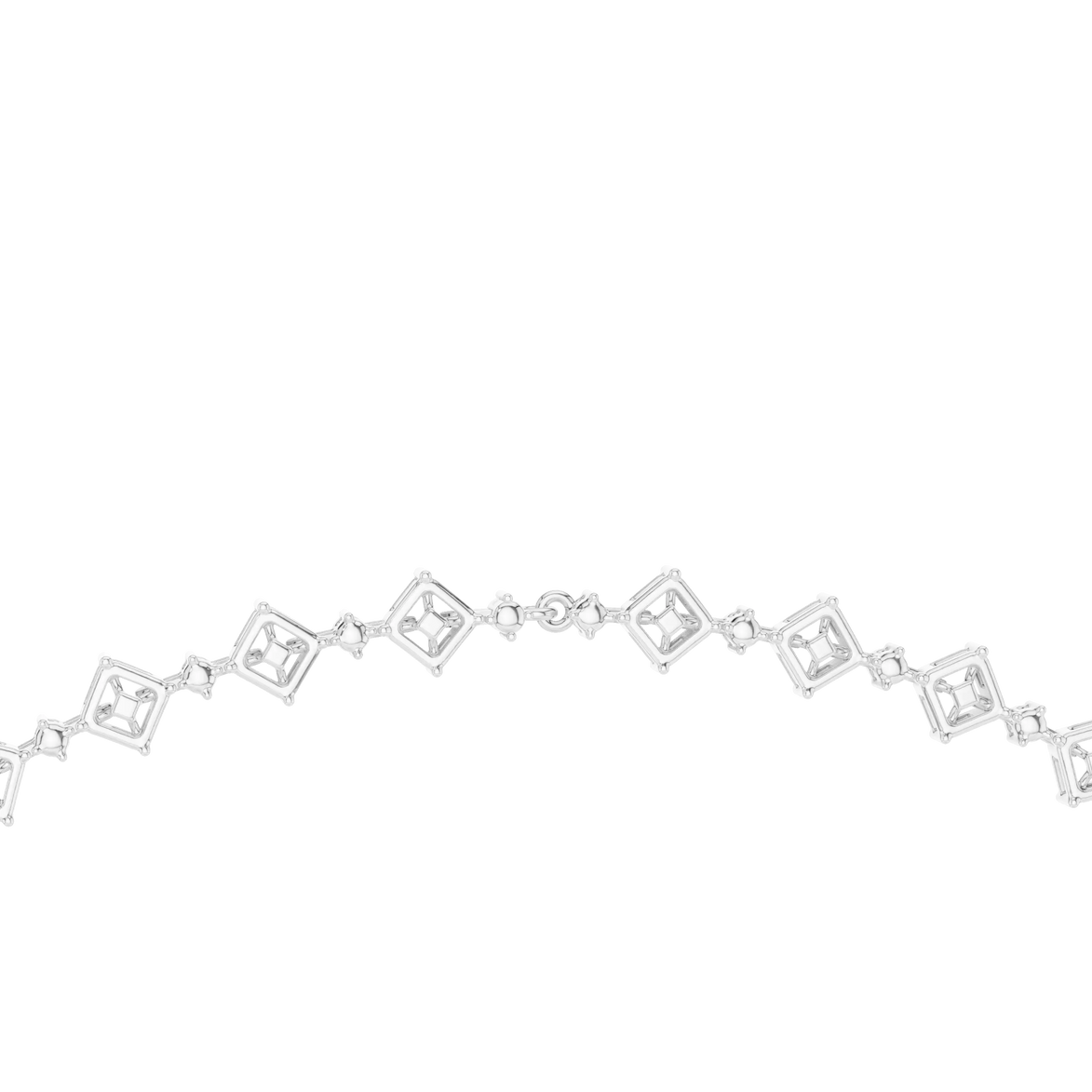 white gold necklace with diamond-like stones on a white background