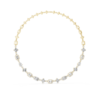 Gold necklace with diamond-like stones on a white background
