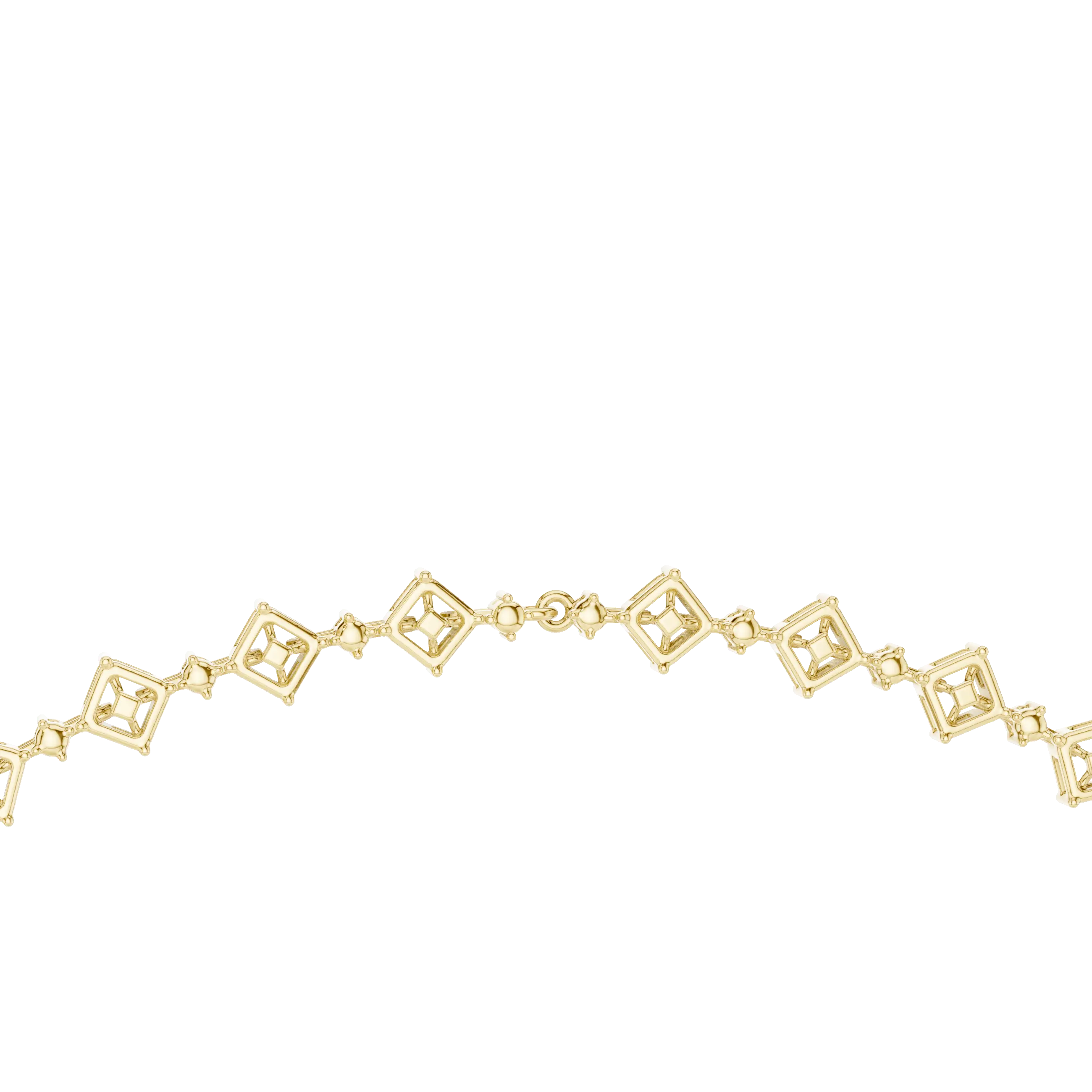 yellow gold necklace with diamond-like stones on a white background