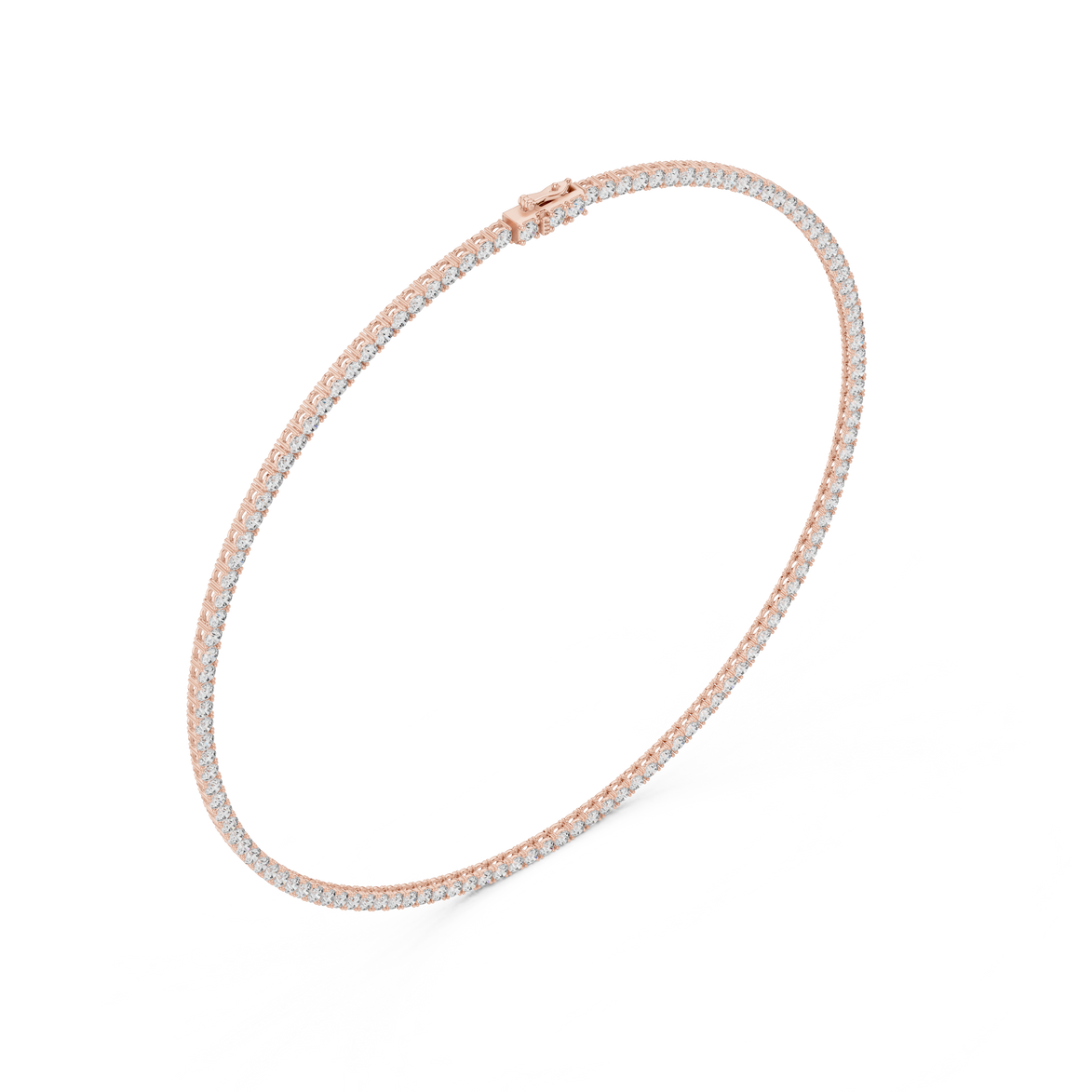 Rose gold bracelet with diamonds on a white background
