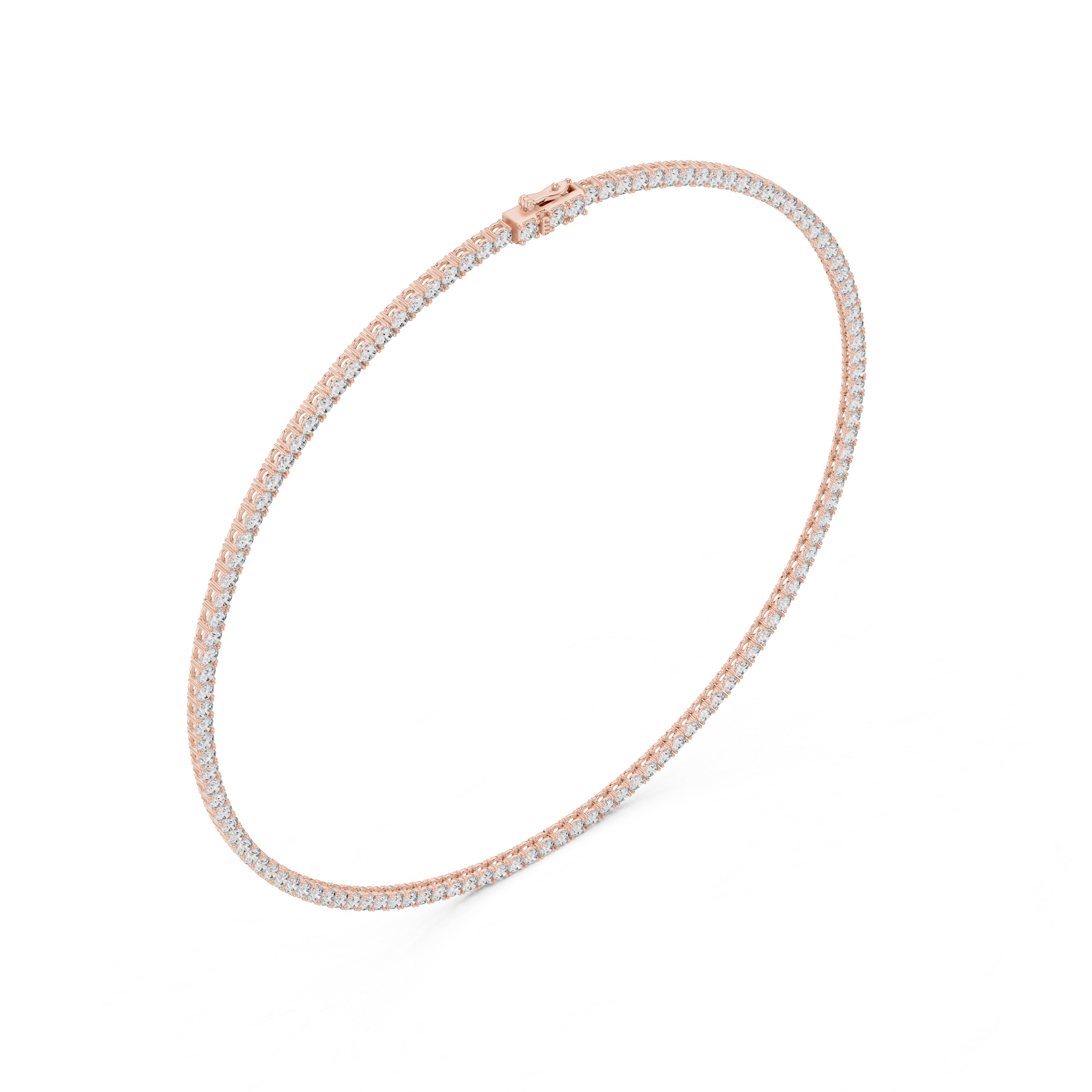 Rose gold bracelet with diamonds on a white background