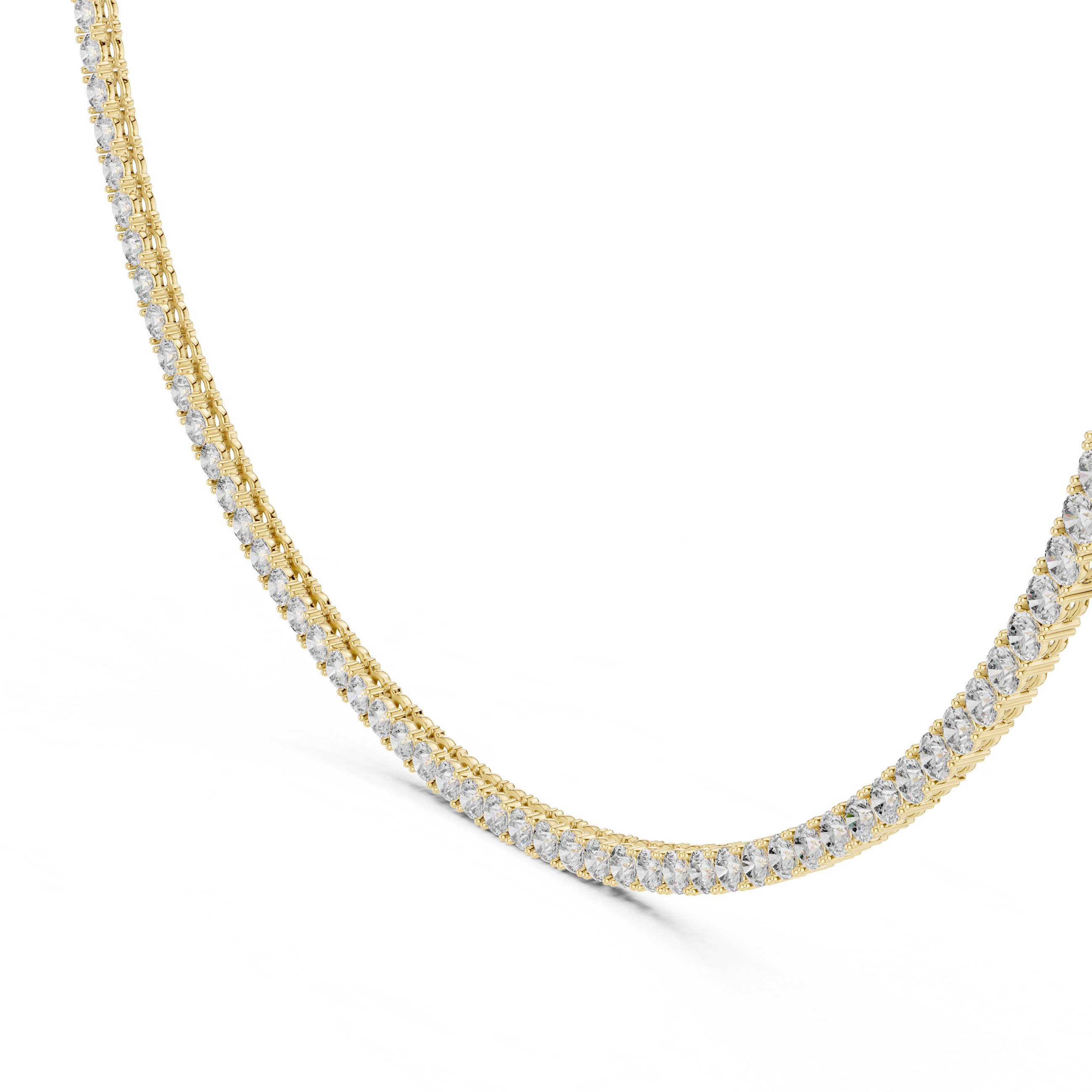 Gold necklace with diamonds on a white background