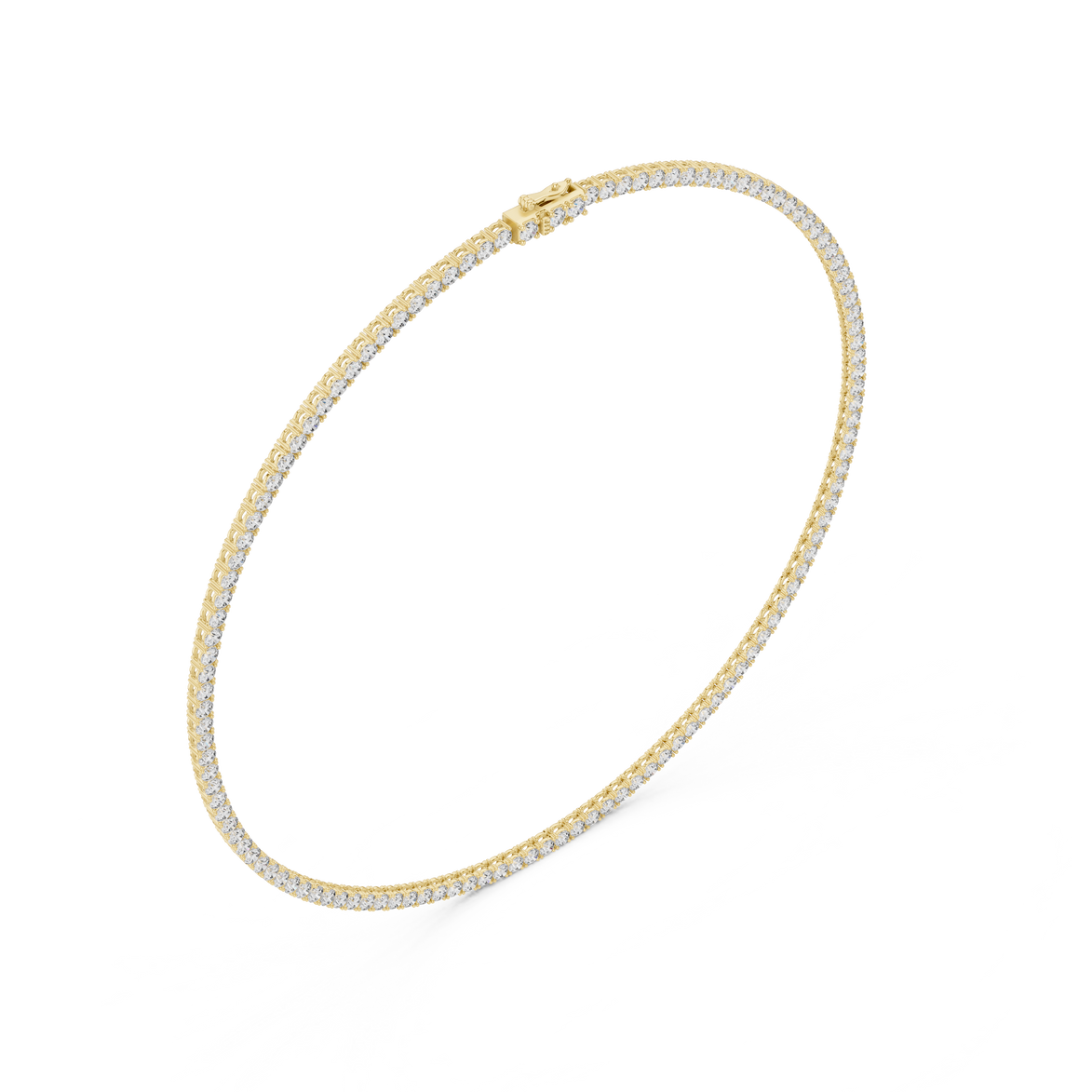 Gold bracelet with clear stones on a white background