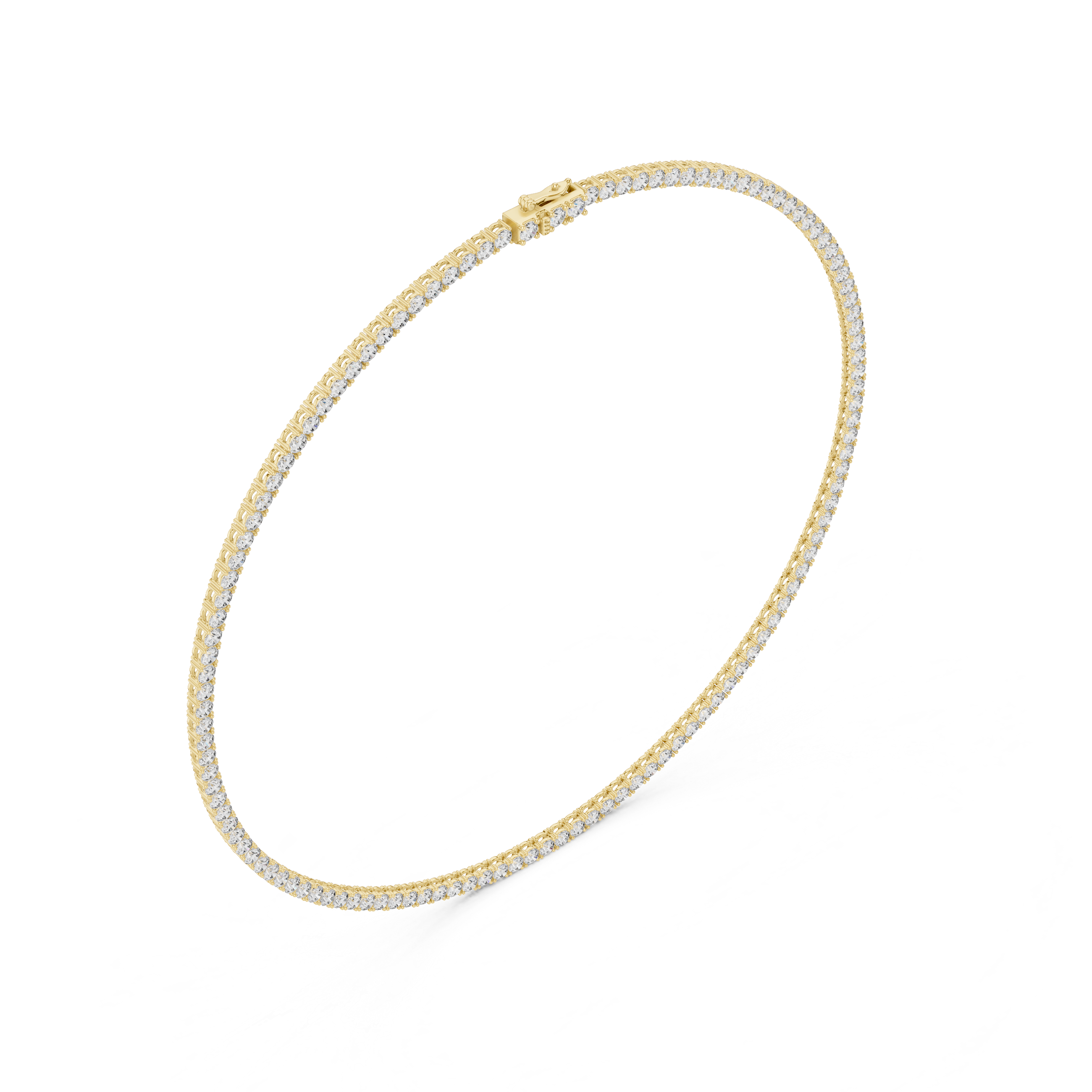 Gold bracelet with clear stones on a white background
