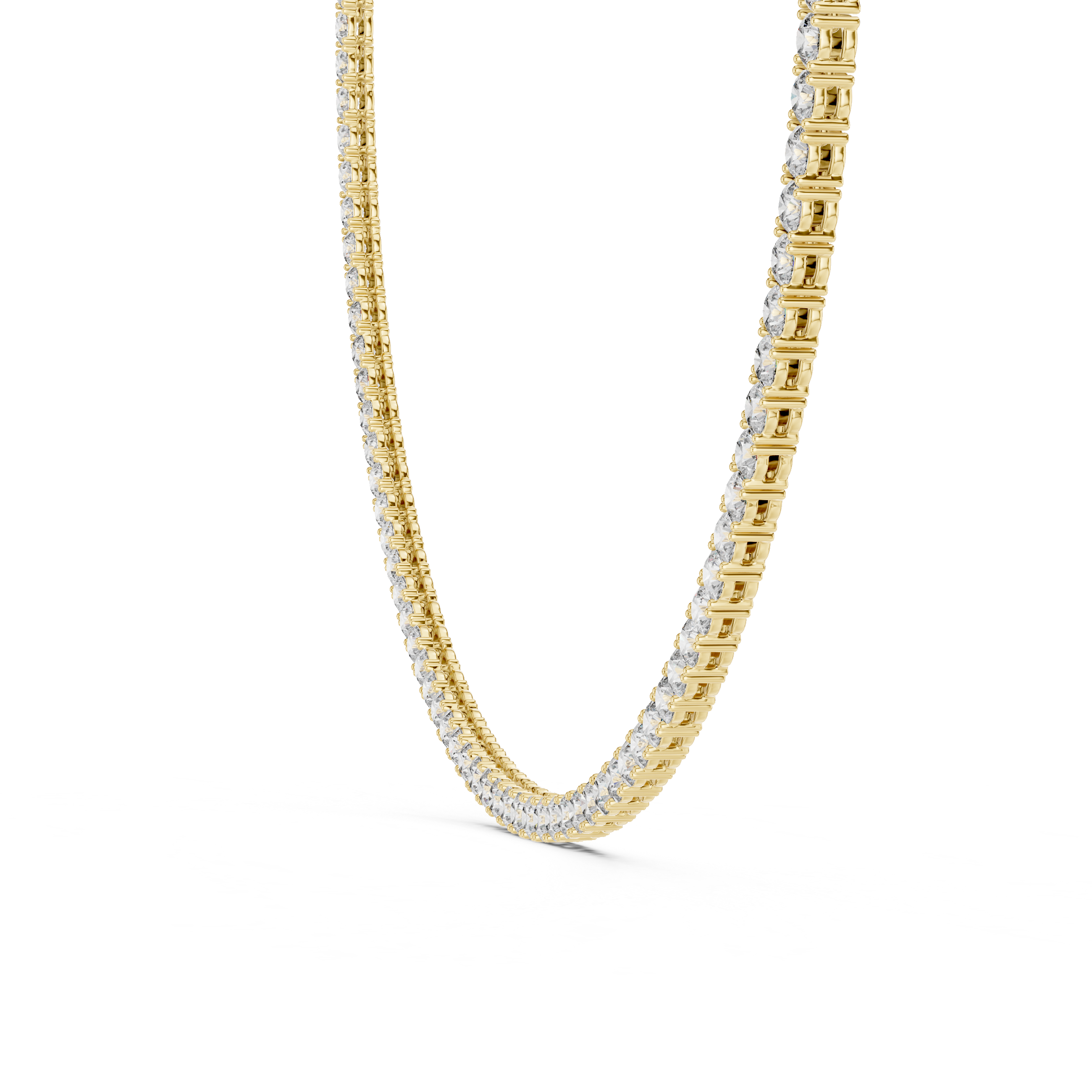 Gold chain necklace with embedded diamonds on a white background