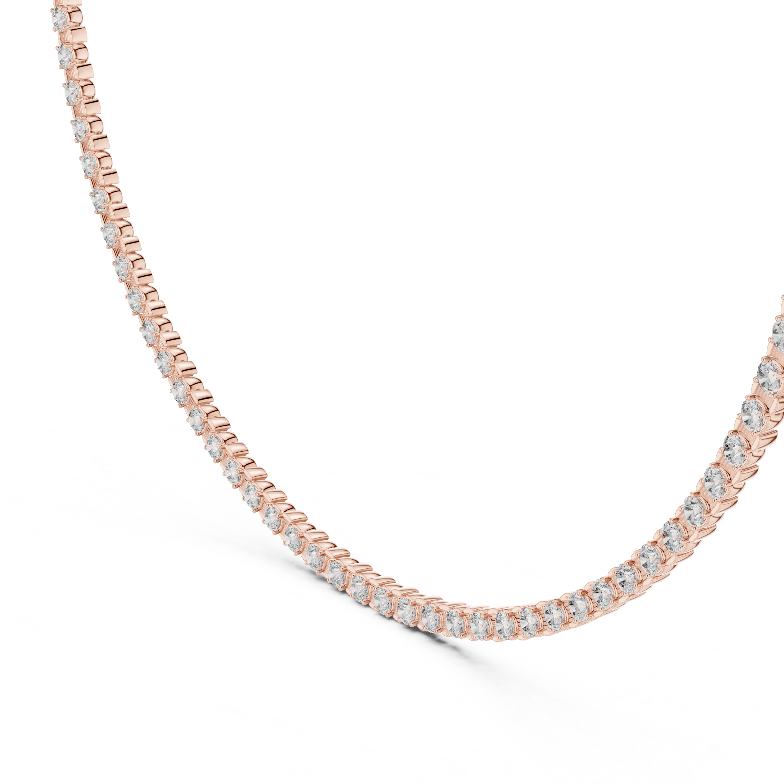 Gold necklace with diamonds on a white background