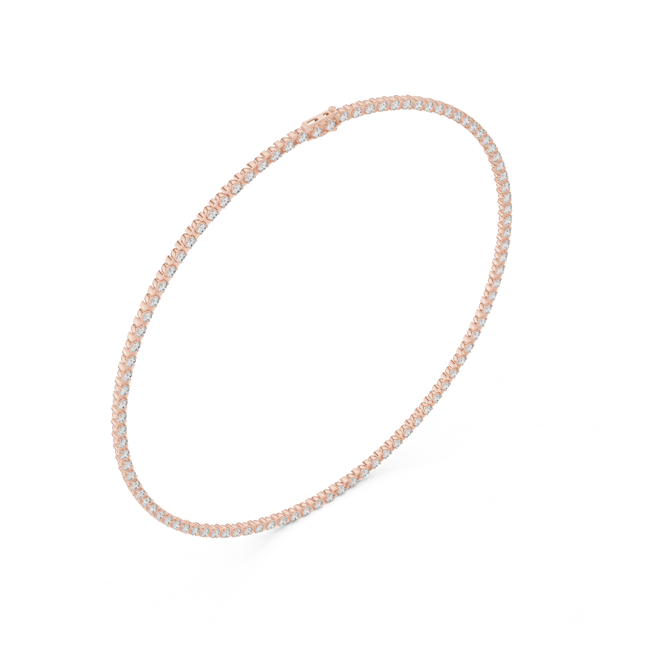 Thin pink beaded necklace on a white background