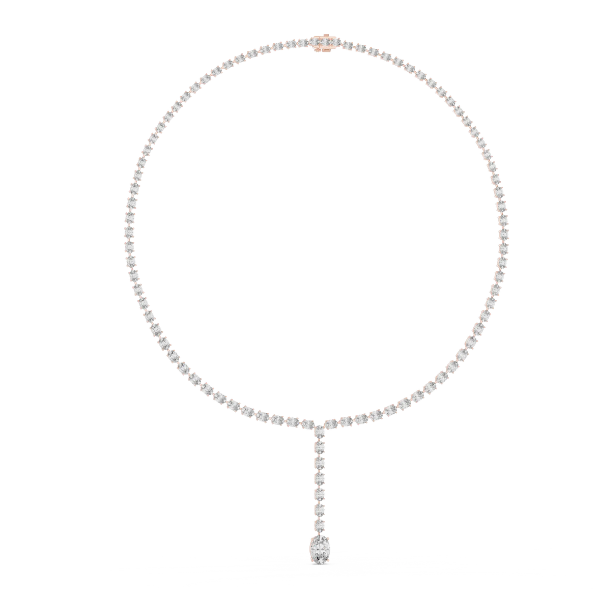 Pearl necklace with a diamond pendant on a white background