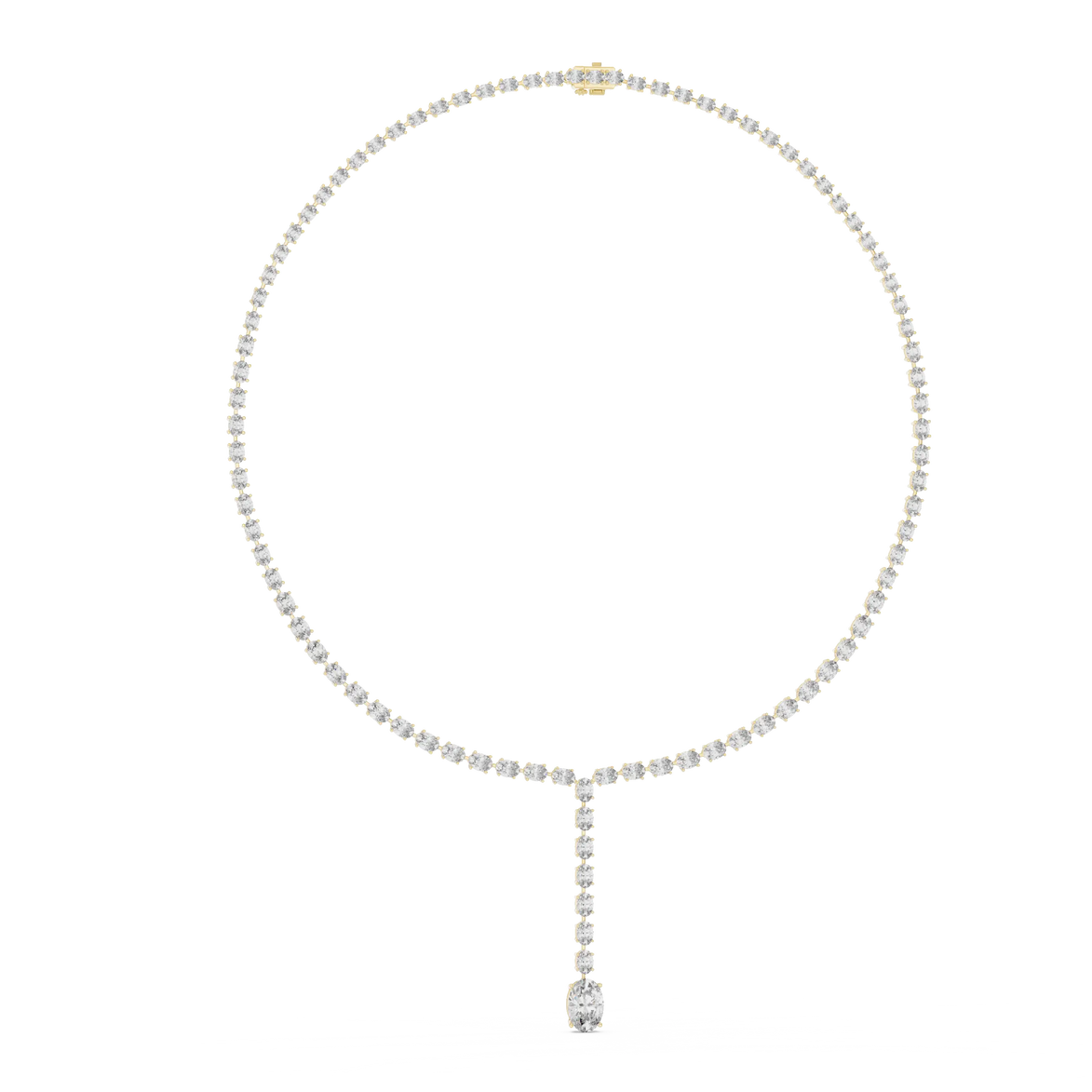 Pearl necklace with a diamond pendant on a white background