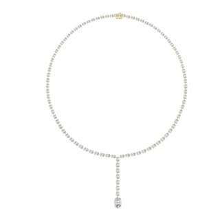 Pearl necklace with a diamond pendant on a white background