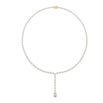Pearl necklace with a diamond pendant on a white background