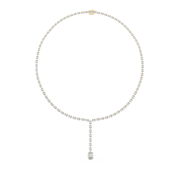 Pearl necklace with a diamond pendant on a white background