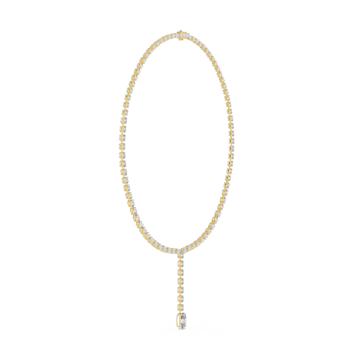 Gold necklace with a pendant on a white background
