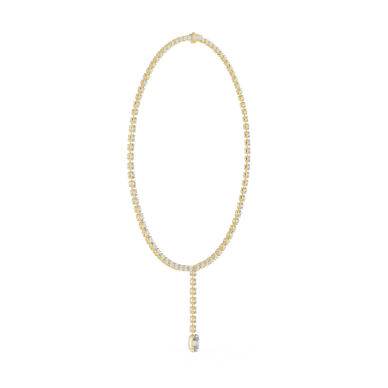Gold necklace with a pendant on a white background