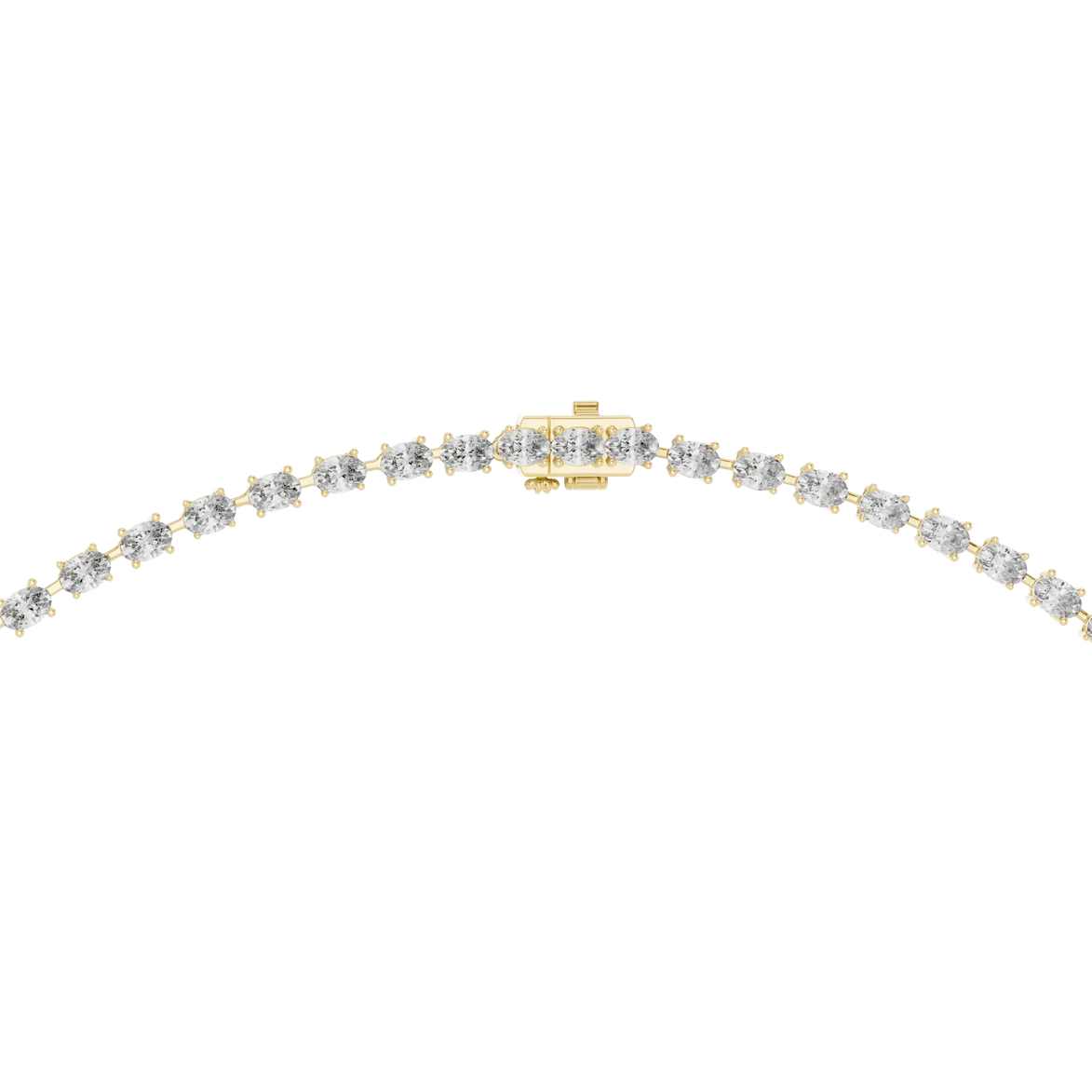 Gold necklace with clear stones on a white background