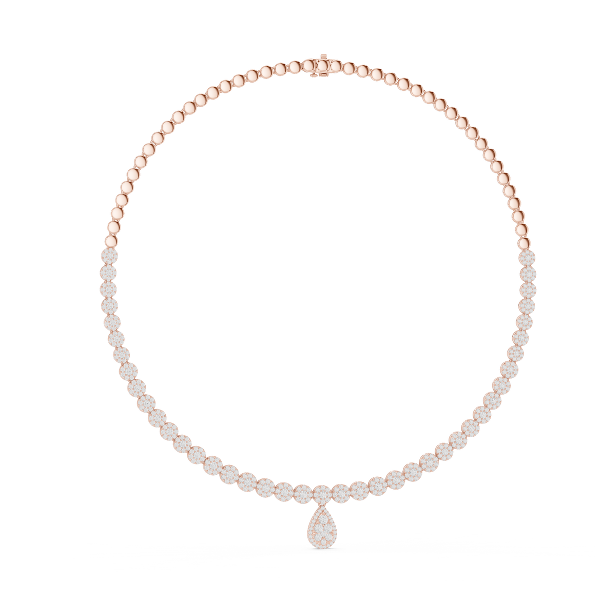 Luxury round diamond drop necklace with pear-shaped pendant and graduated diamond setting