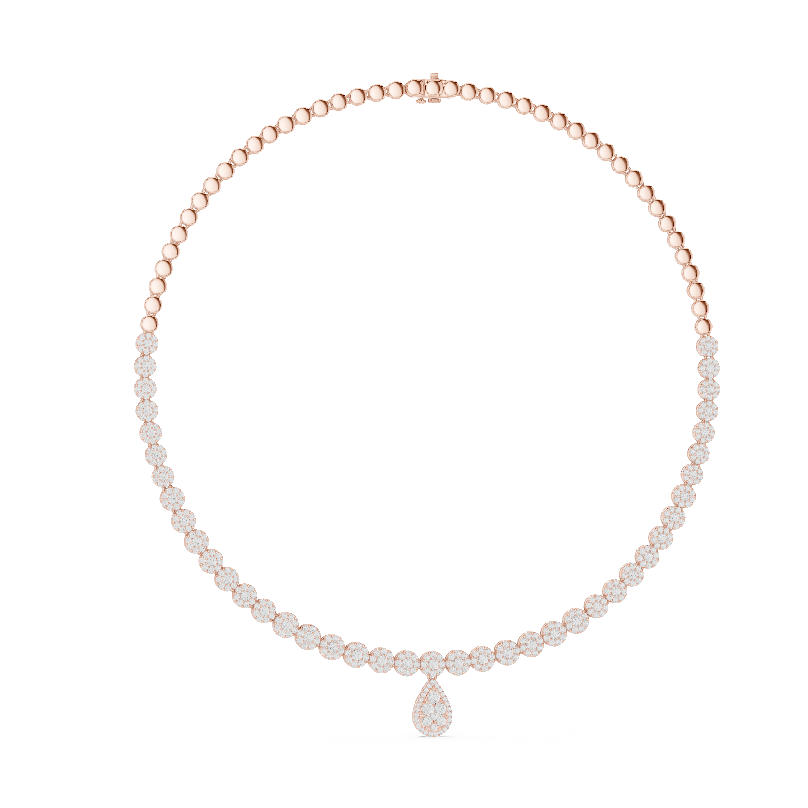 Luxury round diamond drop necklace with pear-shaped pendant and graduated diamond setting