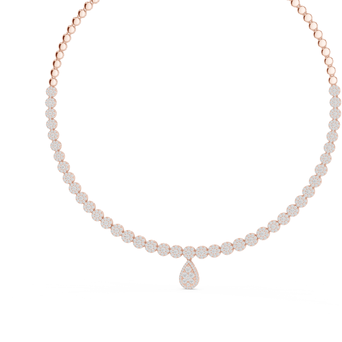 Luxury round diamond drop necklace with pear-shaped pendant and graduated diamond setting