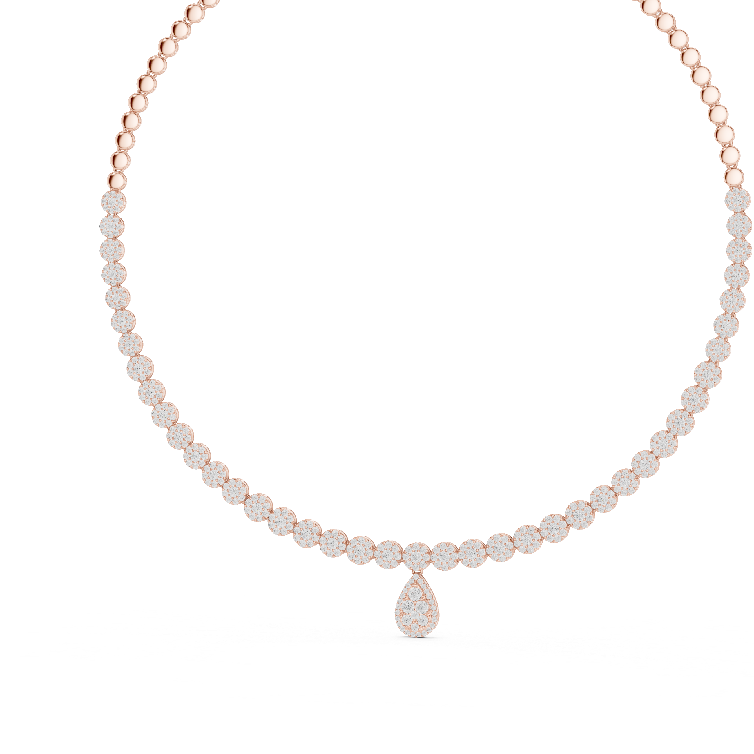 Luxury round diamond drop necklace with pear-shaped pendant and graduated diamond setting