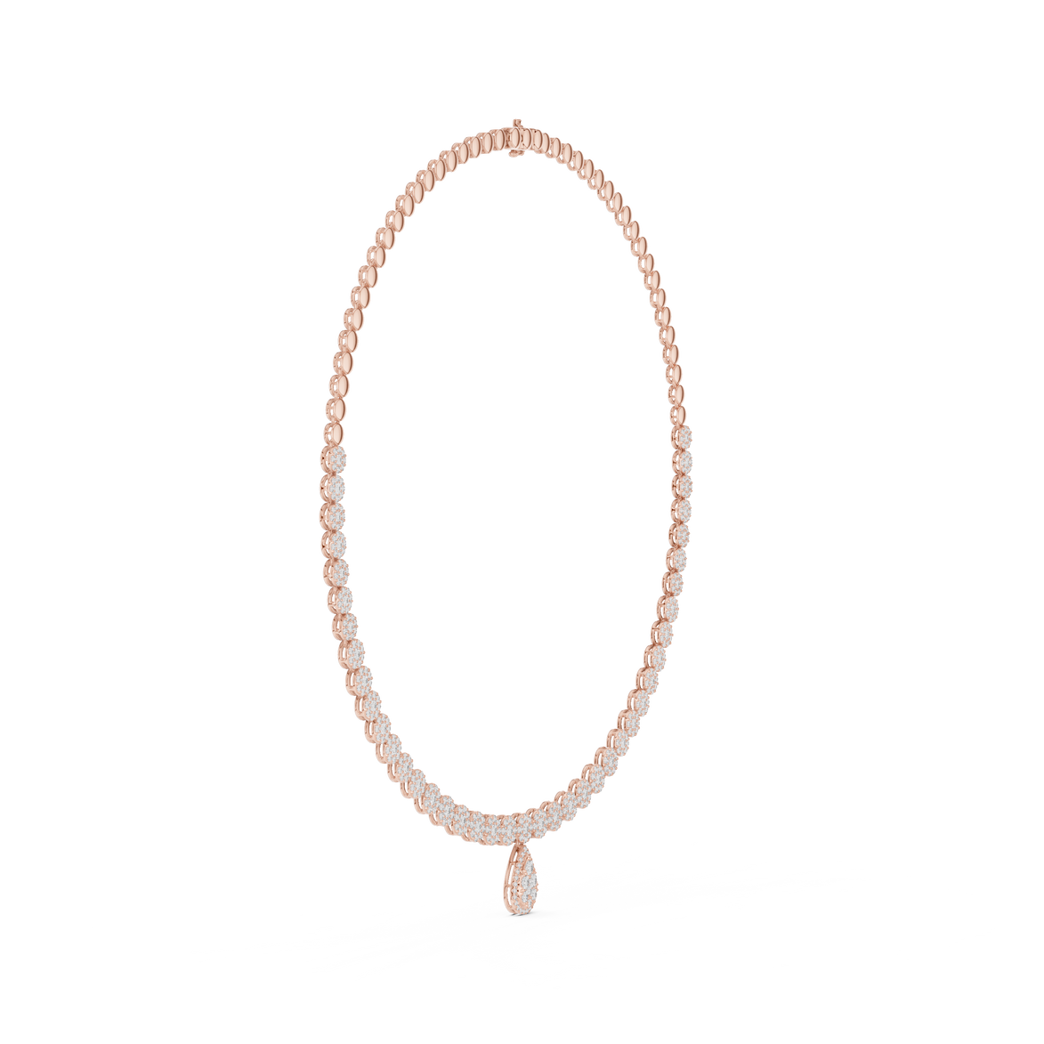 Luxury round diamond drop necklace with pear-shaped pendant and graduated diamond setting