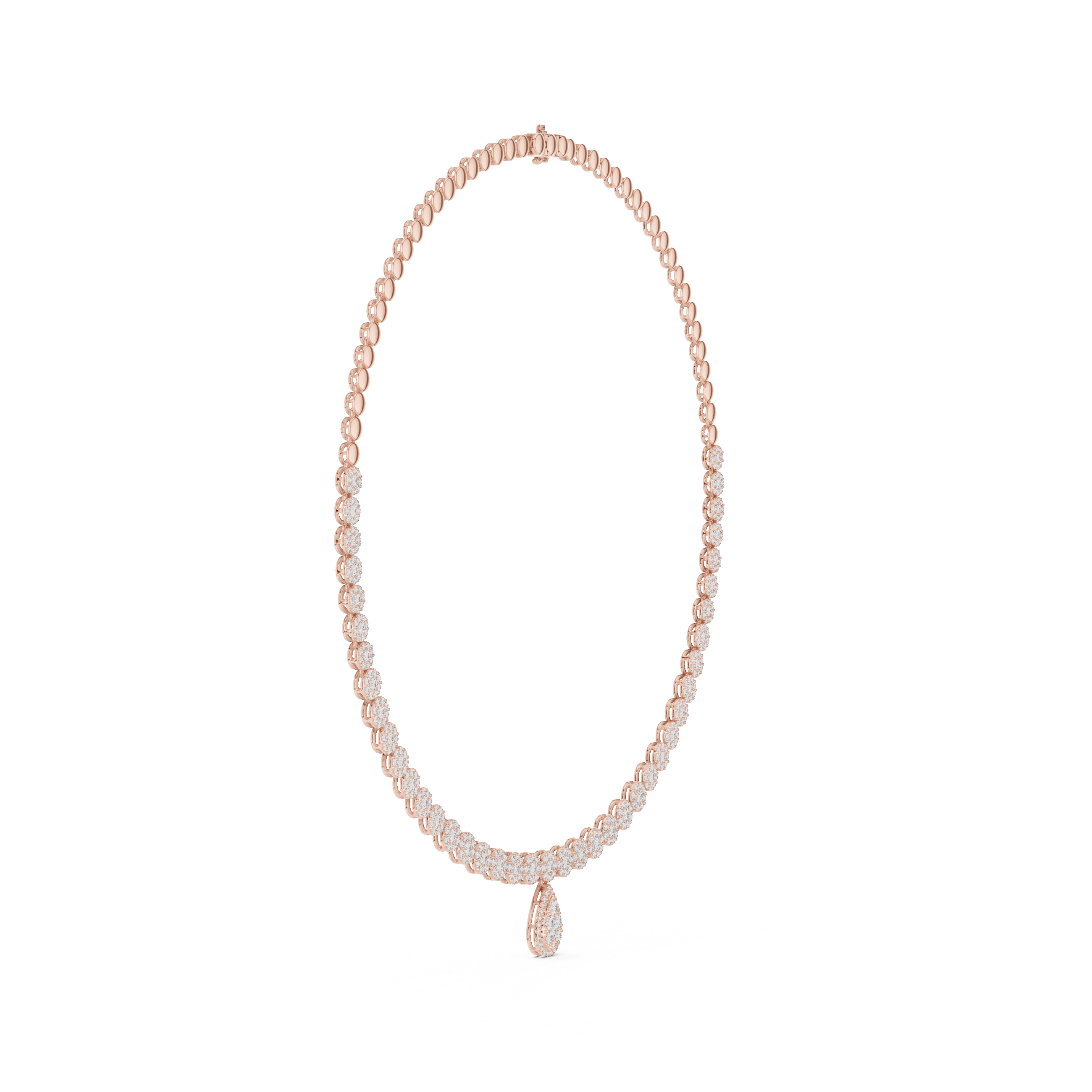 Luxury round diamond drop necklace with pear-shaped pendant and graduated diamond setting