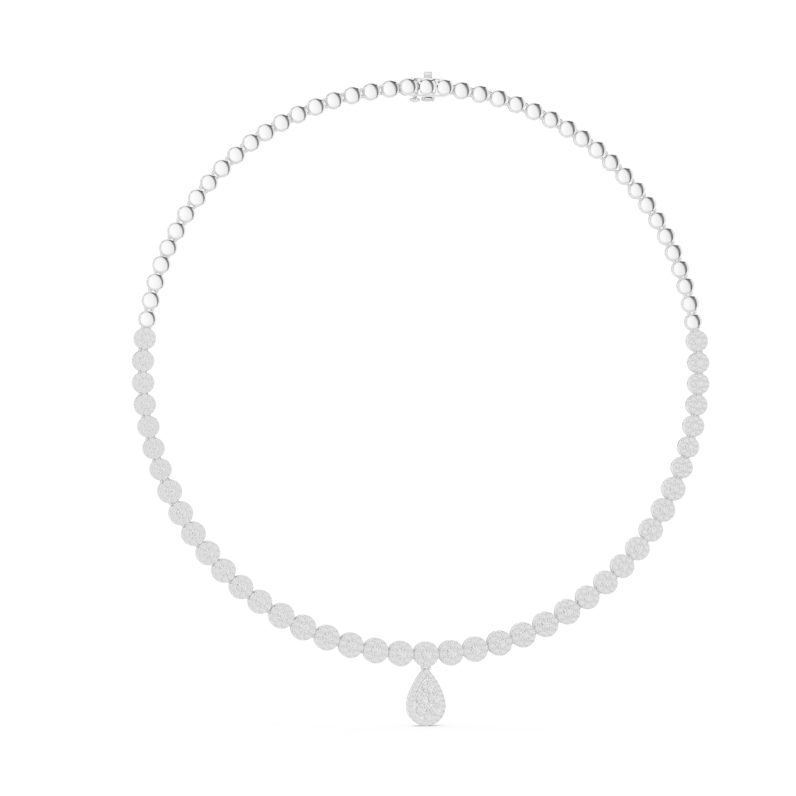 Luxury round diamond drop necklace with pear-shaped pendant and graduated diamond setting