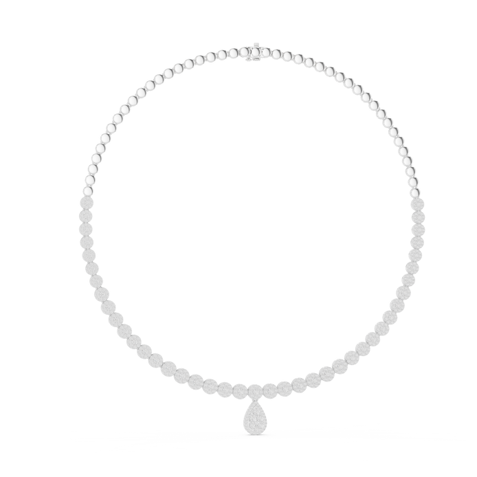 Luxury round diamond drop necklace with pear-shaped pendant and graduated diamond setting