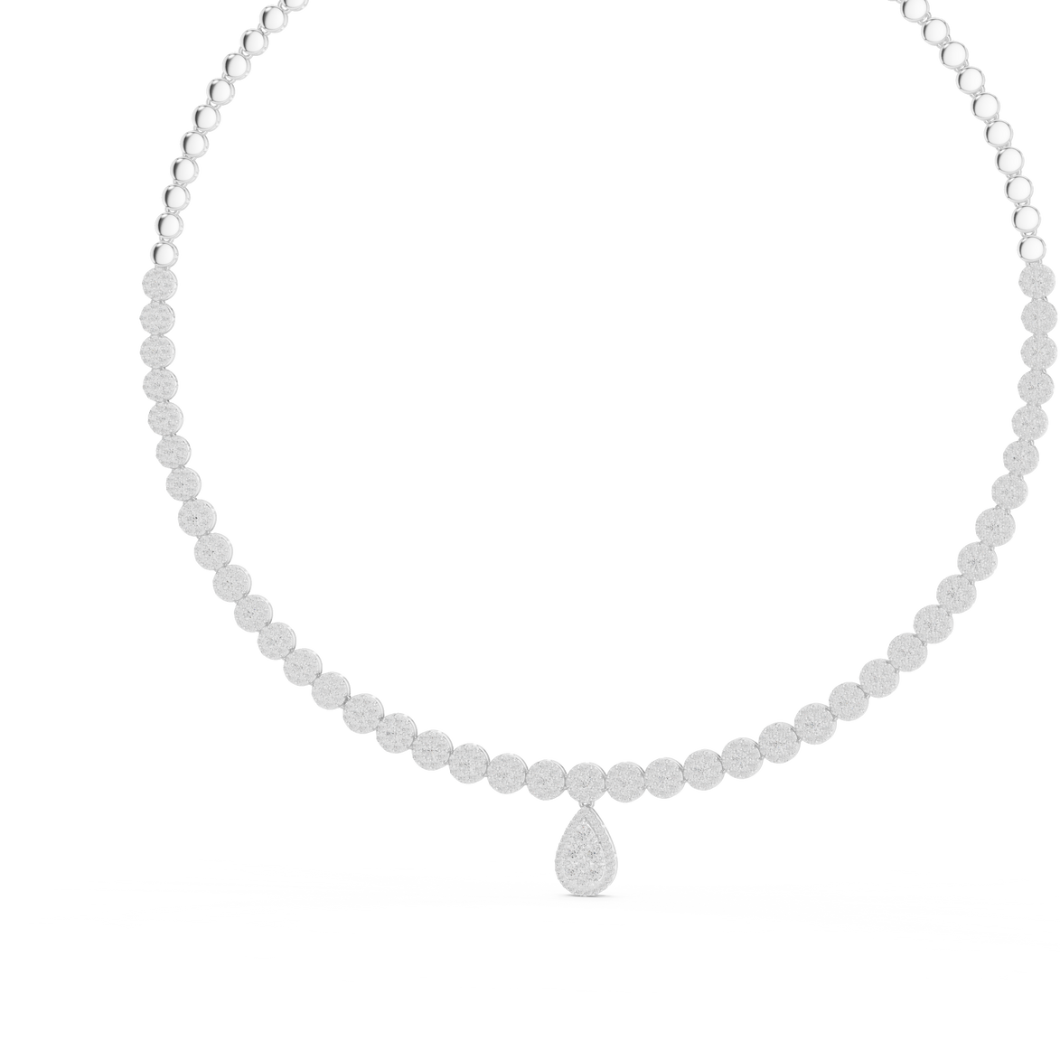 Luxury round diamond drop necklace with pear-shaped pendant and graduated diamond setting