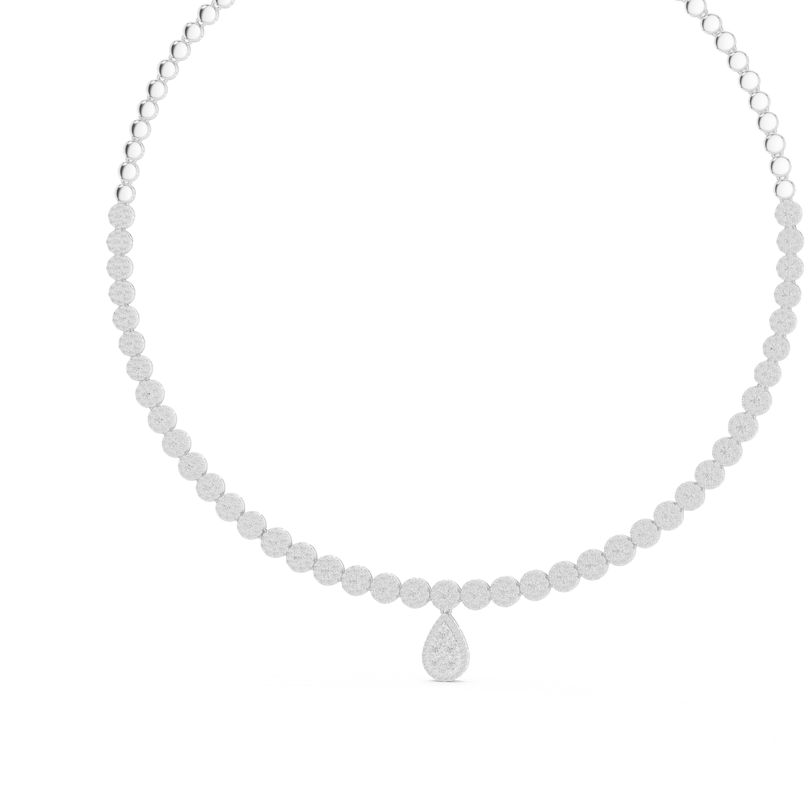 Luxury round diamond drop necklace with pear-shaped pendant and graduated diamond setting
