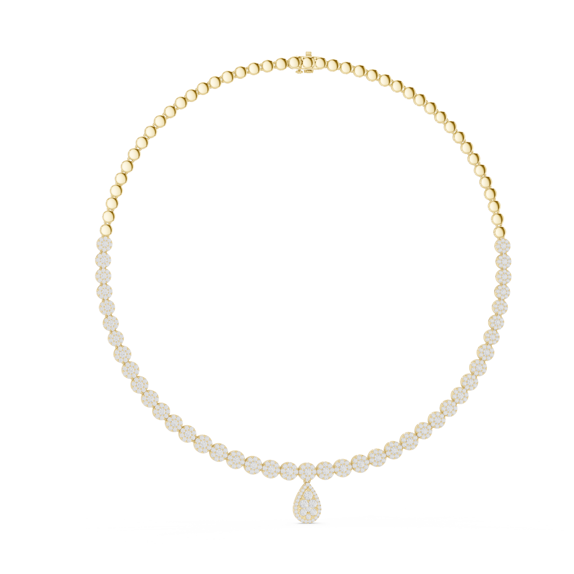Luxury round diamond drop necklace with pear-shaped pendant and graduated diamond setting