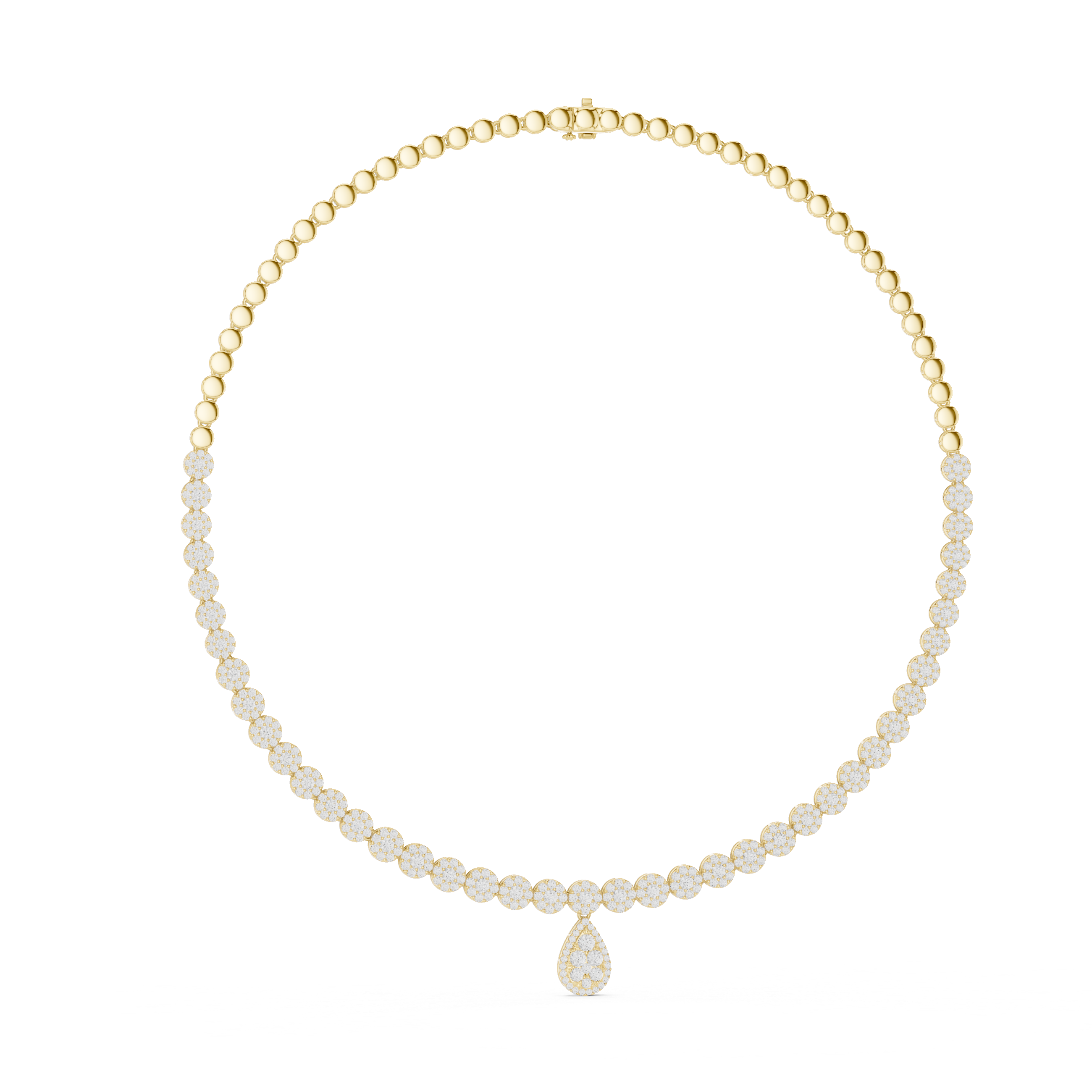Luxury round diamond drop necklace with pear-shaped pendant and graduated diamond setting