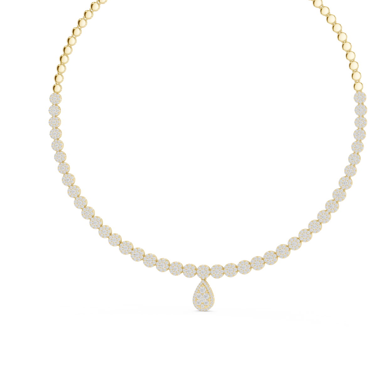 Luxury round diamond drop necklace with pear-shaped pendant and graduated diamond setting