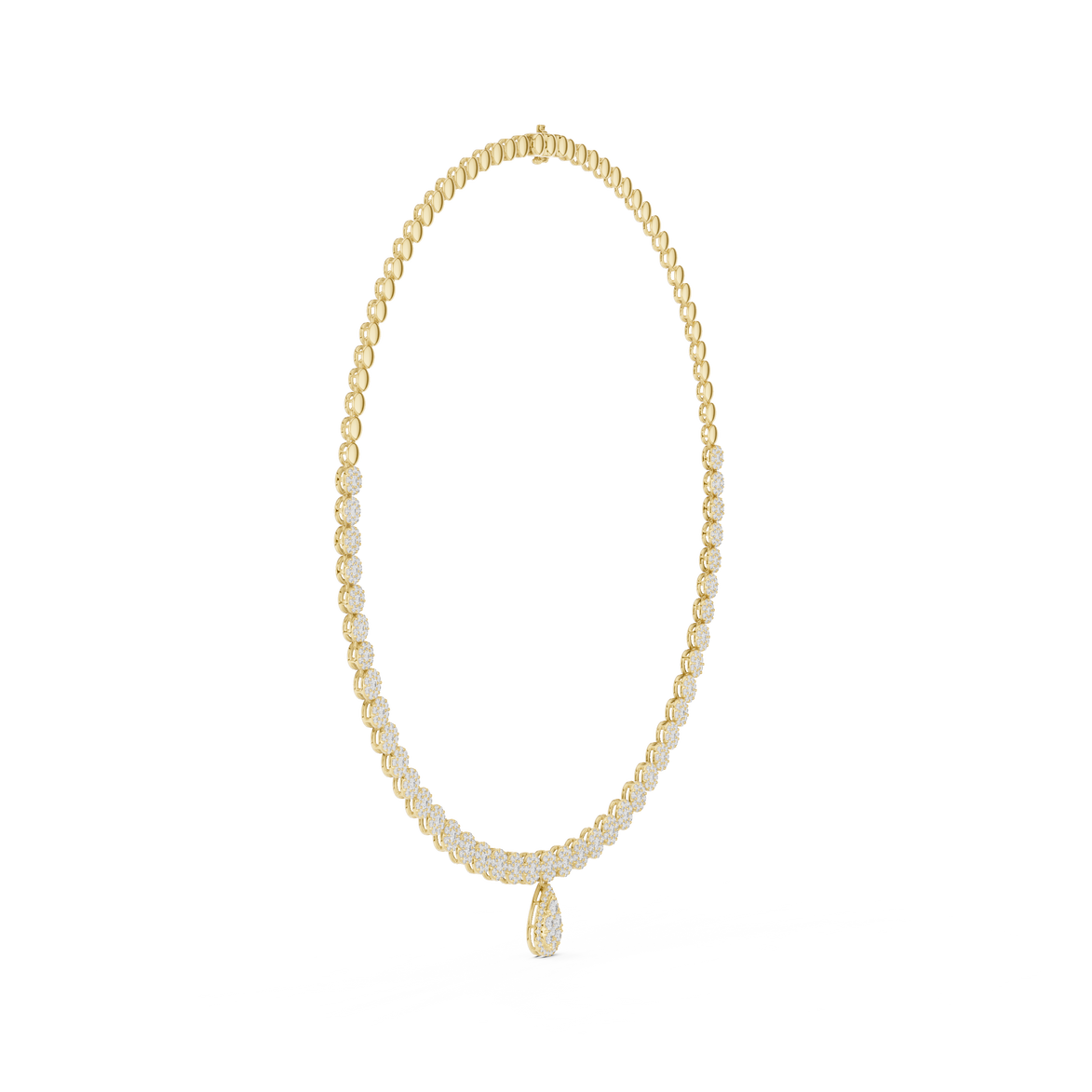 Luxury round diamond drop necklace with pear-shaped pendant and graduated diamond setting