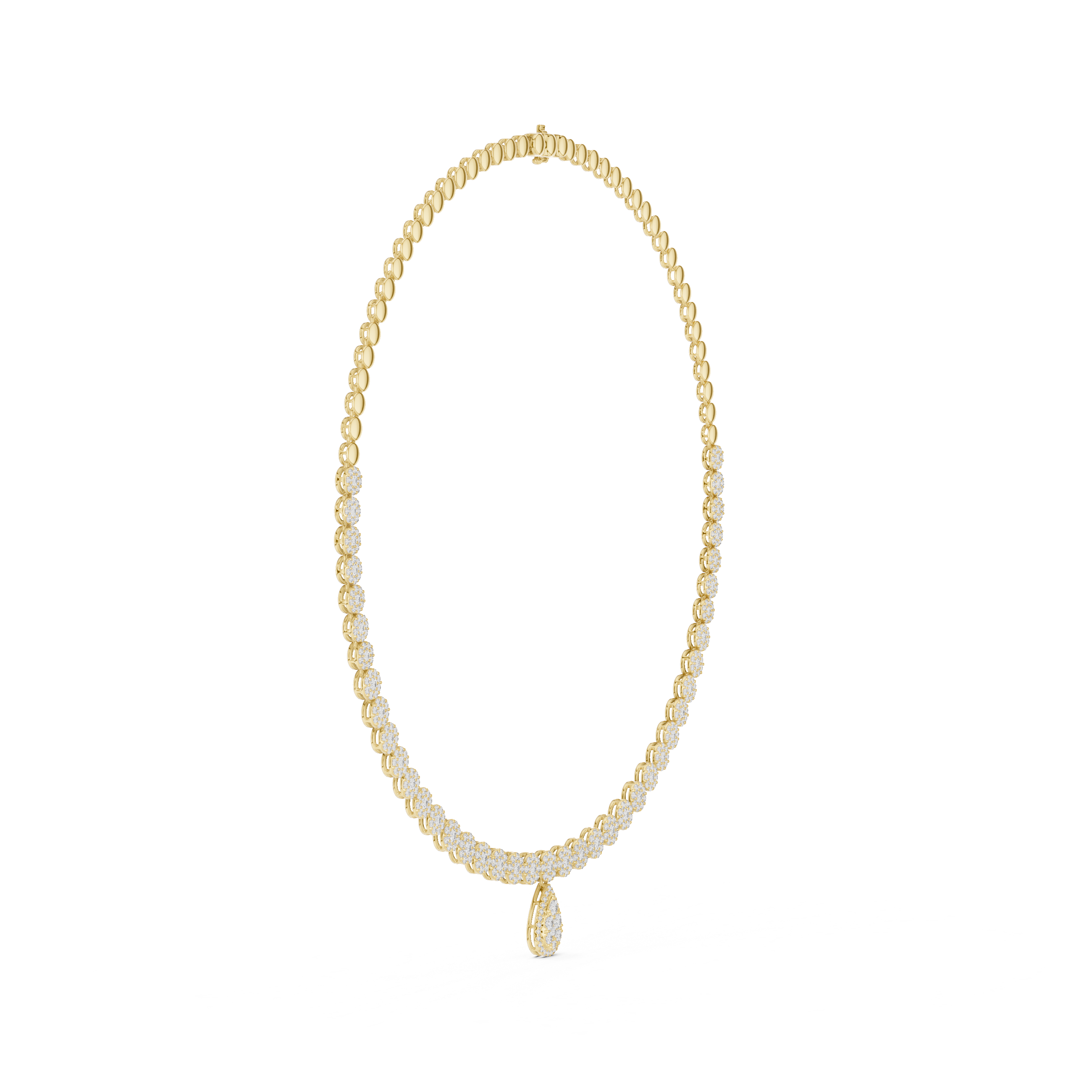 Luxury round diamond drop necklace with pear-shaped pendant and graduated diamond setting