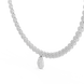 Silver necklace with a teardrop pendant on a white background