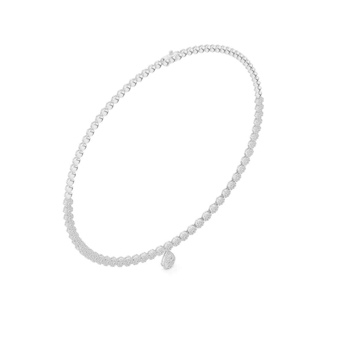 Pearl necklace with a teardrop-shaped pearl pendant on a white background