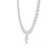Silver necklace with a teardrop pendant on a white background