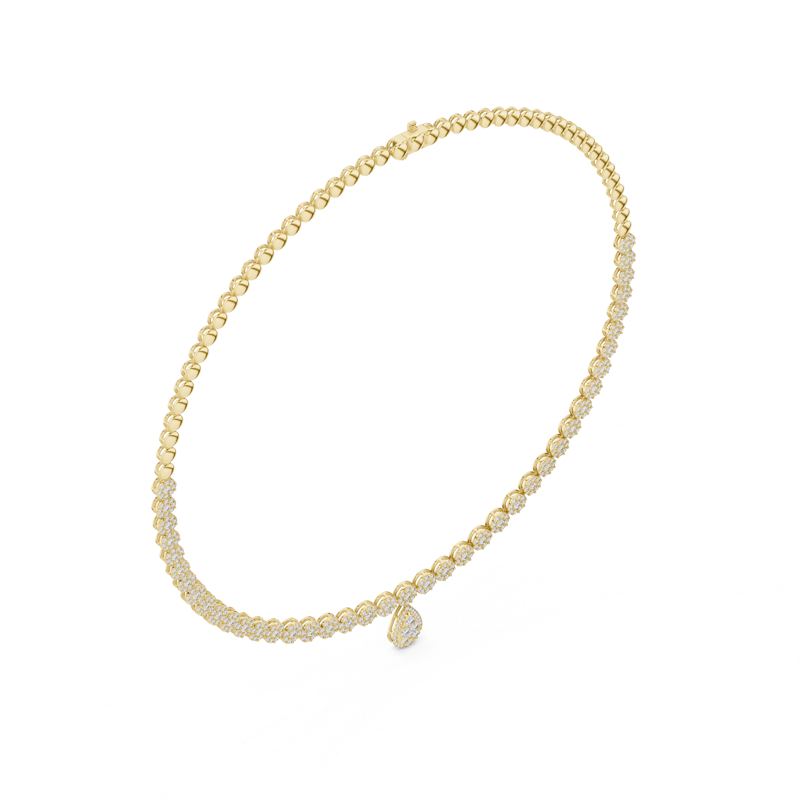 Pearl necklace with a gold clasp on a white background