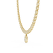 Silver necklace with a teardrop pendant on a white background